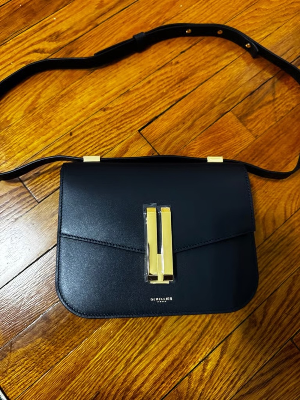 DeMellier Navy Leather Crossbody with Gold Tone Clasp